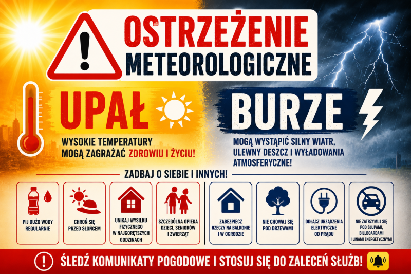 Ostrzeżenie o upale i burzach