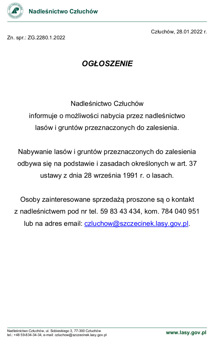 Ogłoszenie nadleśnictwo