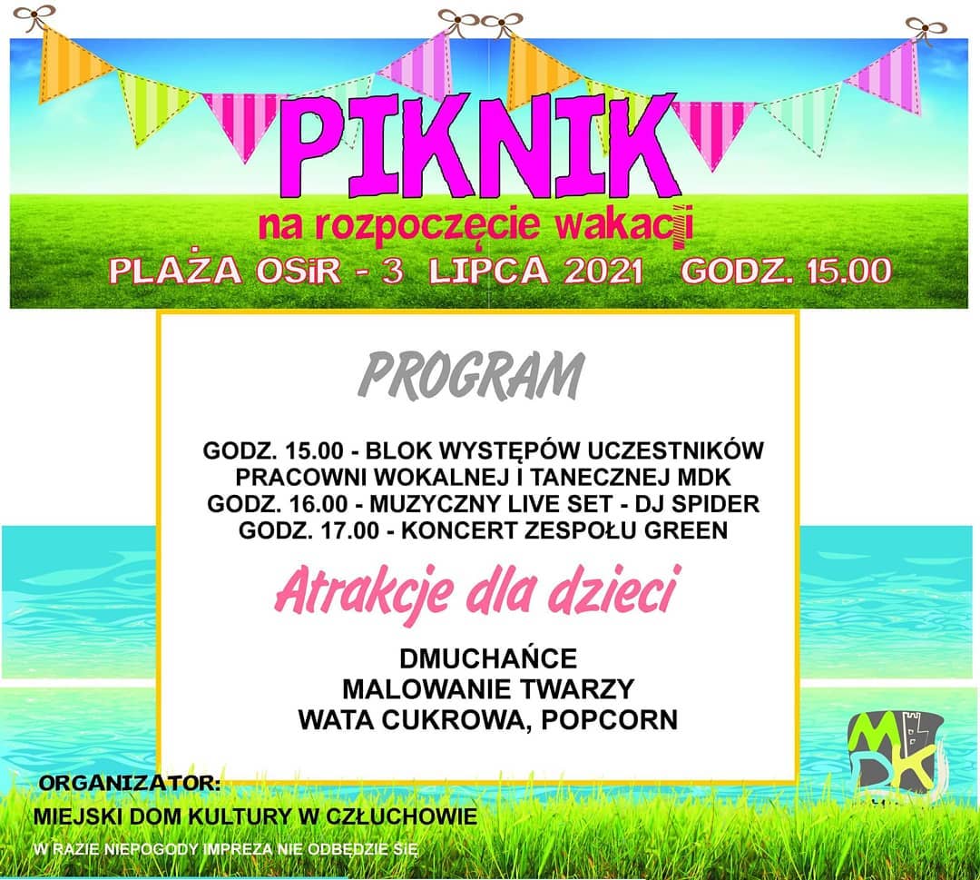 Plakat piknik rozpoczęcie wakacji 2021