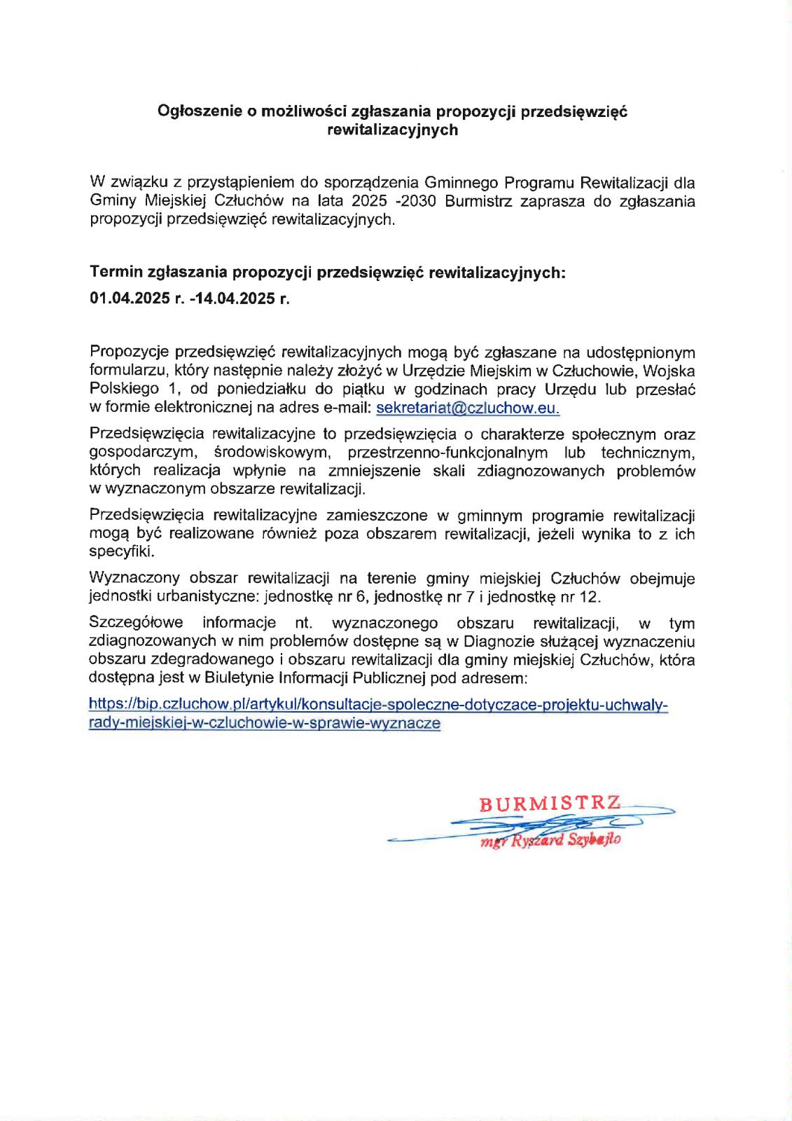 OGŁOSZENIE REWITALIZACJA