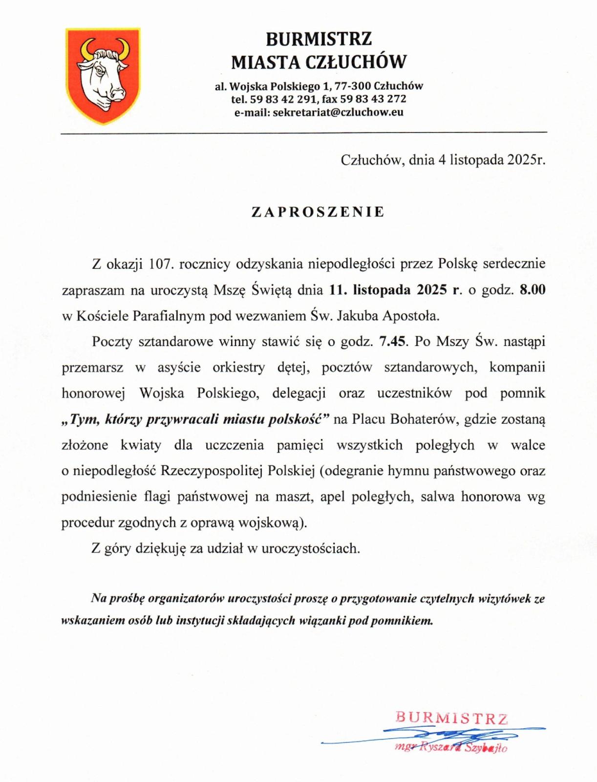 zaproszenie pod pomnik 11 listopada 2025