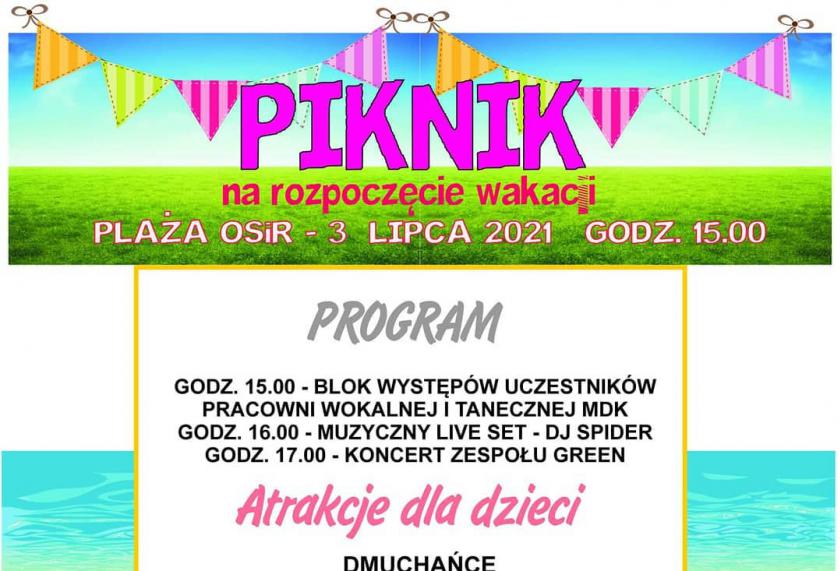 Plakat piknik rozpoczęcie wakacji 2021
